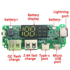 Плата зарядного для літієвої батареї LED Dual USB 5V 2.4A Micro/Type-C USB Mobile Power Bank 18650 Charging Module