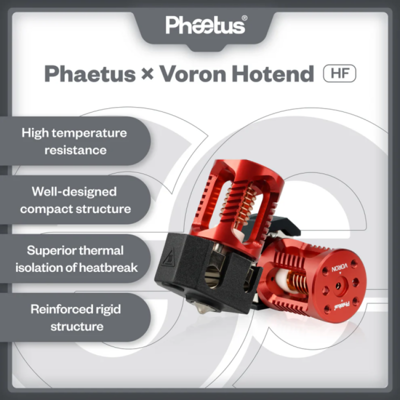 Фото хотенду Phaetus X Voron Hotend HF Red з червоною деталлю і елементами кріплення.