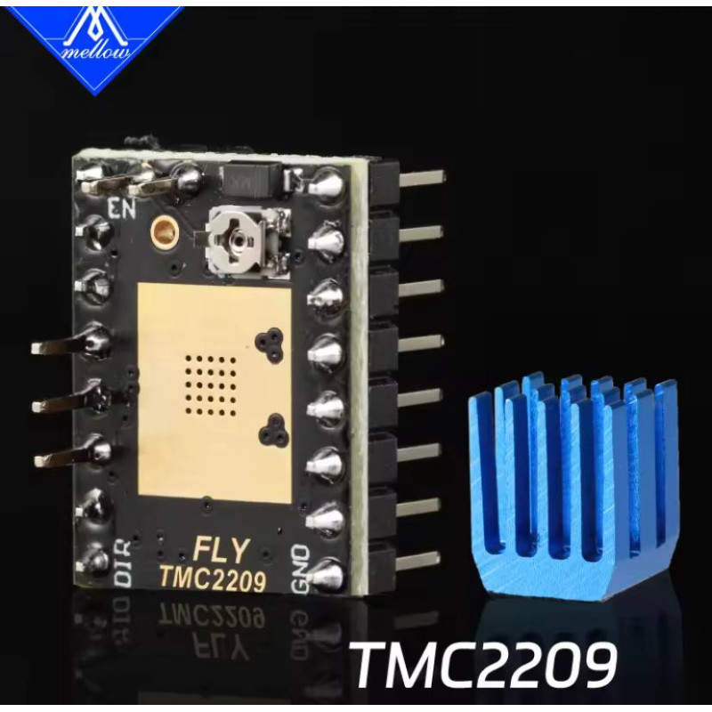 Драйвер крокового двигуна Mellow Fly TMC2209 StepStick UART 2.8A. На зображенні зображений електронний компонент для керування кроковими двигунами безшумно та ефективно.