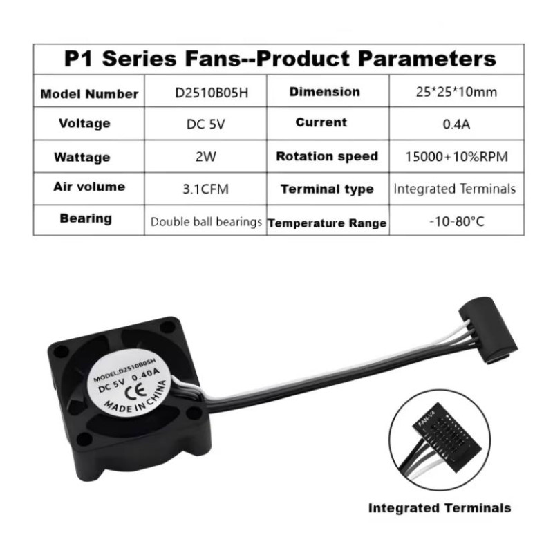 Вентилятор Bambu Lab P1/P1S 25x10мм image